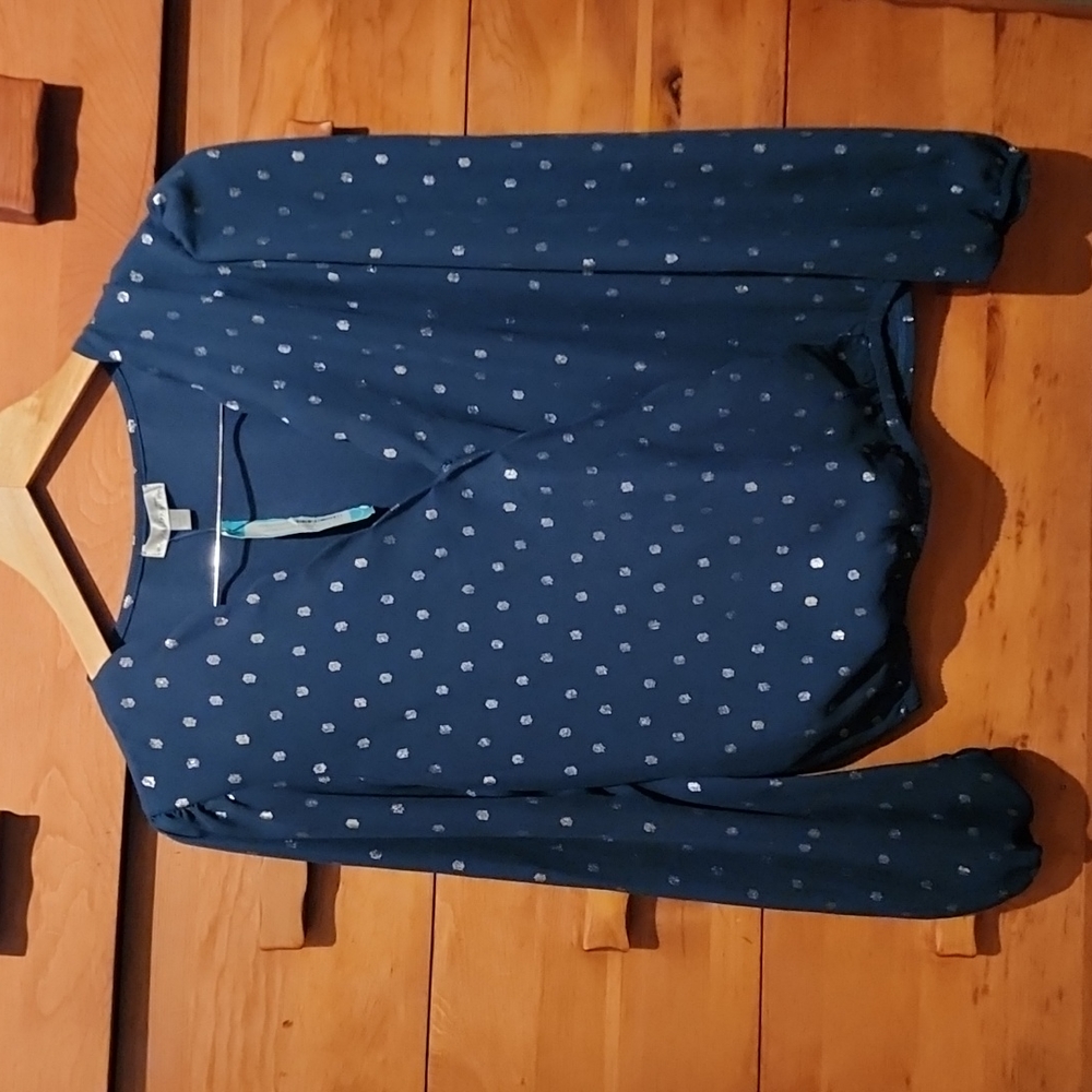 Nine Britton: Ivana Scallop Detail Foil Print Blouse Teal/Green & Gold, Small